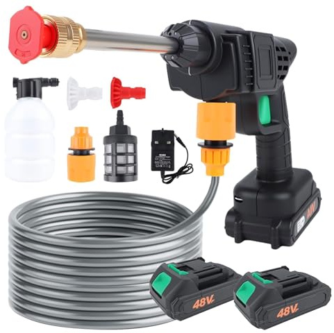 300W Cordless Pressure Washer, 12V Portable Battery Power Washer with 2 Battery, Pressure Spray Water Gun with Accessories Kit, Jet Washers for Car, Fence, Floor Cleaning, garden
