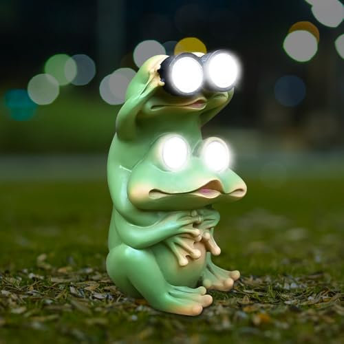 XEERUN Solar Frog Garden Ornaments Outdoor, Garden Frogs Figurine with Waterproof Led Lights Decorations, Solar Frog Statue Gift, Solar Garden Ornaments for Patio Yard Balcony Lawn