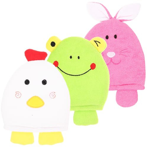 Beatifufu 3 pièces de Bain Exfoliants Doux Mitaines de Cartoon pour Garçon Fille Lot de Styles Aléatoires de Nettoyage et Massage Peau