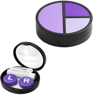 CAYLEKI Circular Purple Contact Lens Case with Leak-Proof Seal & Mirror - Portable Travel Storage for On-The-Go Use, Includes Tweezers & Solution Bottle for Secure Hygiene and Clean Lens Care
