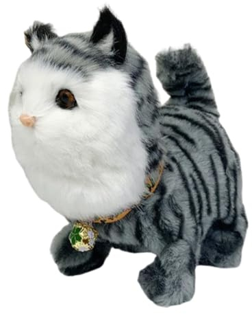 TWTCZOZ Gatto Che Cammina, Animale Domestico Elettronico, Robot Interattivo con Coda in Movimento, Realizzato in Materiale Morbido per Bambini, Grigio
