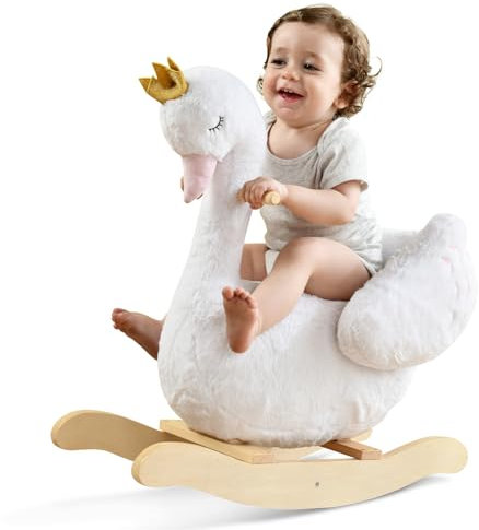 labebe Schaukeltier, Schaukelpferd, Schaukelspielzeug für Kleinkinder, weißer Holz-Schaukelstuhl