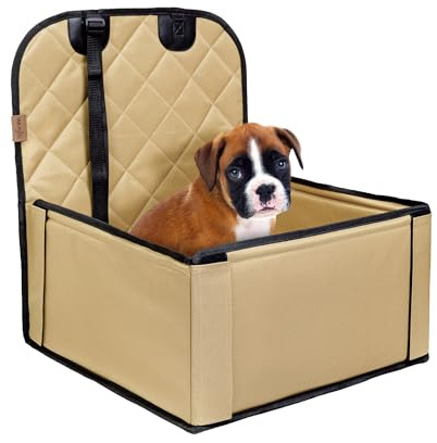 Wuglo Asiento de Coche para Perro Extra Estable - Transportín para Perros pequeños y medianos - Paredes reforzadas y 3 Cinturones - Impermeable para Asiento Delantero o Trasero