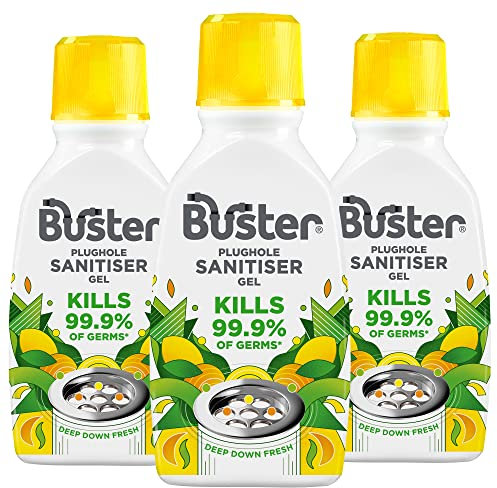 Buster Sanitiser Gel Citrus Fragranced Plughole Freshener Kills 99.9% Germs 300ml Pack of 3 - Packaging May Vary