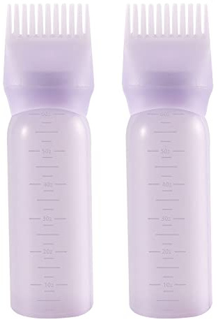 Pimoys Root Comb Applicator Bottle 6 Ounce Hair Oil Applicator 2 Pack Applicator Bottle for Hair Dye Bottle Applicator Brush with Graduated Scale, Purple