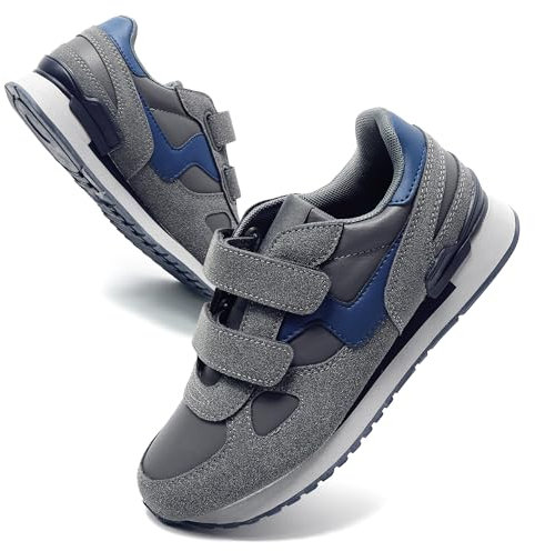 JOMIX Herren Sneaker Klettverschluss Sportschuhe Turnschuhe Laufschuhe Atmungsaktive Trainers Outdoor Fitness Gym (Grau, 42 EU)