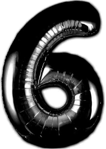 Globo 6° Cumpleaños Número 6 Foil Negro Gigante, Globo XXL de 100cm. Decoración Cumpleaños. Aire o Helio.