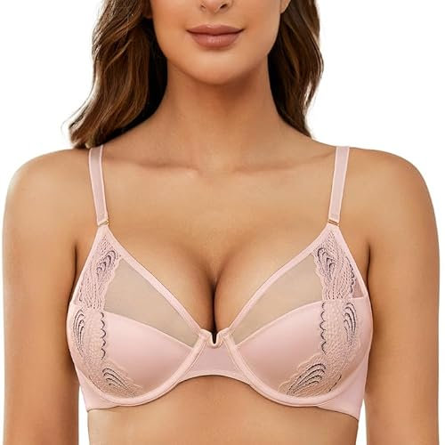 Wingslove Damen Push up BH mit Bügel Halbschalen Spitzen Gepolstert BH Lace Bra für Kleine Brüste (Rosa, 85C)