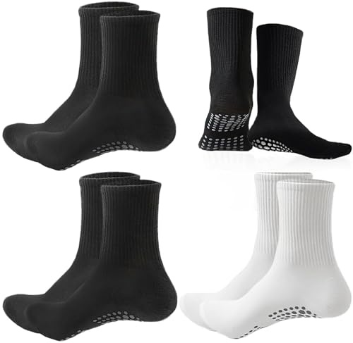 KEYRI 3 Paires Chaussettes de Football Sport Enfant, Grip Socquette Antidérapante, Taille Unique de Course Convient 7 à 13 Ans (Coton, Noir+Blanc)