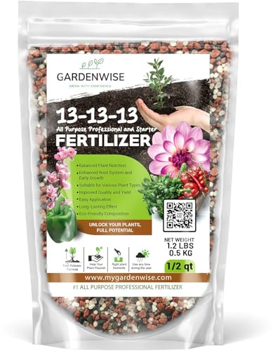 Gardenwise 13-13-13 Slow Release Granular Fertilizer – All Purpose Plant Food 13 13 13 for Outdoor Grass, Vegetables, Roses, Flowers, Shrubs, Trees. Lawns, Gardens, Potted Plants (1/2 Quart)