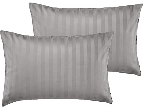 Pure Label 2er Set Mako Satin Damast Streifen Kissenbezüge 40x60 cm aus 100% Baumwolle in grau| Traumhaft weiche Deko Kissen passend zu unseren Bettwäsche Sets
