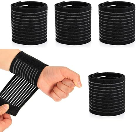 Xiciki 4Pcs Protège-poignet Respirante, Bandage Élastique Ajustable, Sangles de Poignet Élastiques en Polyester Respirant pour le Tennis, la Gym, Fitness Wrist Wraps pour Homme et Femme