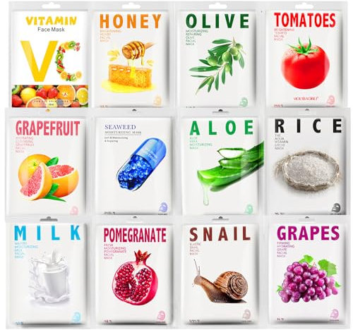 12 Stück Gesichtsmaske Frauen,Hydrat,Gesichtsmasken set,Hautpflege Feuchtigkeitsspendende Masken für verschiedene Hautbedürfnisse,Gesichtsmasken beauty beruhigend feuchtigskeitsspendend