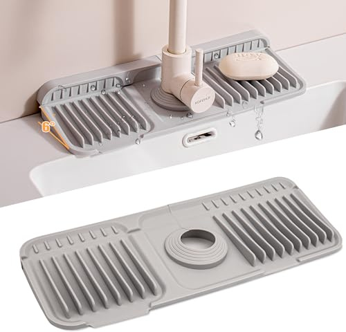 Volminex 6°Slope Sink Splash Guard, Silicone Faucet Mat, Grey, 37×14cm