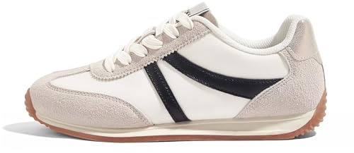 LUCKY STEP Sneakers Rétro pour Femme - Semelle Antidérapante et Doublure Respirante, Chaussures Légères Casual pour Tous Les Jours et Balades en Ville (Blanc/Gris/Noir, 8US-38EU-5UK)