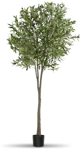 tectake® Albero di Ulivo Artificiale, Foglie Dettagliate con Olive Realistiche, Vaso Stabile in Plastica, Decorazione per Soggiorno, Ufficio e Interni, Facile da Pulire - 210 cm