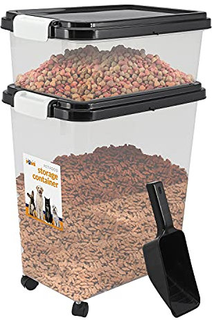 Greenfields 2-Piece Airtight Pet Food Storage Container Set with Measuring Scoop – 13L & 37.5L BPA-Free Bins with Casters | Dry Food Dispenser for Dogs, Cats & Small Animals