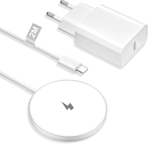 15W Magnética Carga Rápida Inalámbrico para iPhone 16/16 Pro Max/16 Pro/16 Plus, 20W Cargador Sem Fios con Cable USB-C 1M Compatible con Magsafe iPhone 15/14/13/12/11, AirPods Series