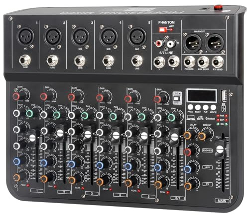 7 Kanal Mischpult Dj Mixer Stereo mit FX Reverb Verzögerungseffekt
