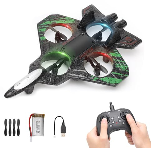KBIBCK Avión teledirigido de 2,4 GHz, avión de combate flotante con LED y baterías, juguete de avión de combate giratorio de 360°, carga USB, avión teledirigido, modelo de avión teledirigido, regalo