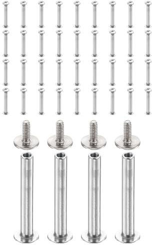 sourcing map 40set Chicago Screw M2x22mm 5mm Length Metal Phillips Nail Rivet Stud Bolts Rivets Binding Post Screw for DIY Leather Belt Bag Craft Bookbinding, Silver