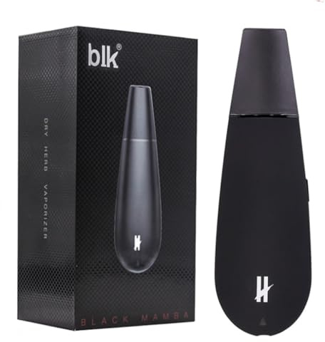 BLK Black Mamba Dry Herb Vaporizer by Jurassic, Latest Edition! 5 Temp Settings, Ceramic Chamber, Glass Air Path, Discreet Ergonomic Design (No Nicotine)