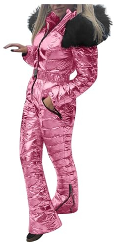 Generisk jumpsuit damer rygglös kors kvinnor fast vardaglig tjock varm snowboard skiddräkt utomhus sport dragkedja bomull vadderad huva overall skiddräkt vuxna, röd, L