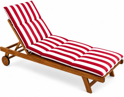 YIJIA Cojín para Tumbona Exterior Rojo, Desenfundable con Cremallera, Fijación Elástica Antideslizante para Jardín, Terraza, Piscina y Playa, Colchoneta Acolchada con Relleno de Fibra (180x55x8 cm)