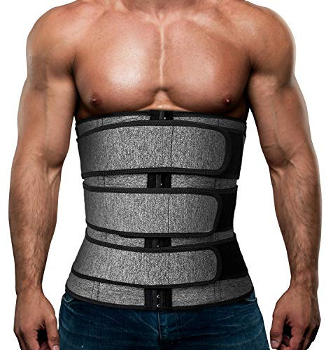 Hidyliu Mens Workout Waist Trainer Neoprene Corset Sauna Sweat Trimmer Cincher Slimming Belly with Belts (Grey Waist Trainer Belt, 3XL)