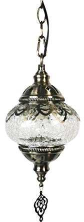GDLight Ferro Luci marocchina Turco Lampada a Sospensione da 5 Pollici Hanging tonalità Bianca Mosaico di Vetro, luci dell'Annata del Pendente per Corridoio Camera da Letto Balcone Cafe, E14