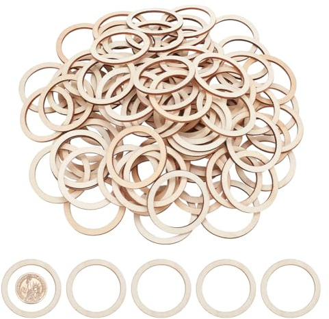 NBEADS 100 Pcs 5cm Pièces de Bois Non Finies Anneaux Forme, Ornements de Cercle Tranches de Bois Blanc pour la Peinture Pyrogravure Décoration de Maison