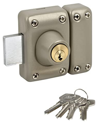 Yale Verrou de Porte Double Cylindre - Ouverture à Clé Intérieur Extérieur - Cylindre diamètre 23 mm, Longueur 45 mm, 5 goupilles - YV25DE-40 - Protection Anti arrachement - 4 clés, Beige