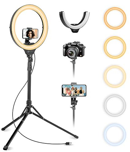 Aureday Ringlicht mit Stativ, 14 Zoll Selfie Ringlicht mit 62 Zoll Stativ Ständer Zusammenklappbar für Live Stream/Makeup/YouTube Video/Fotografie