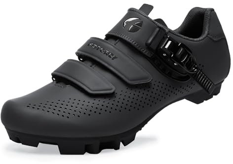 FOTGOAT Herren MTB Schuhe Damen, Fahrradschuhe Mountainbike Schuhe kompatibel mit SPD 2 Schrauben mit Cleats, Unisex Radsportschuhe Draussen Schwarz Size EU37