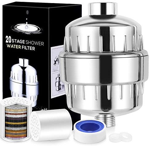 20 Stage Shower Filter Laicky Shower Head Filter, Hard Water Filter, Skin and Hair More Healthier, Remove Chlorine Heavy Metals and Other Sediments, Vitamin C Water Softener Reduces Dry Itchy Skin