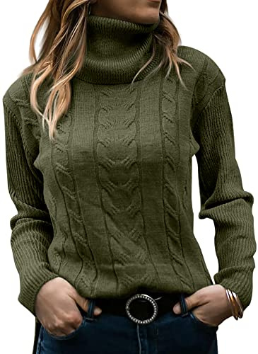 GeGekoko - Maglione da Donna Dolcevita, Elegante, a Maniche Lunghe, in Maglia Spessa, Casual, Morbido, Verde Kaki, XL