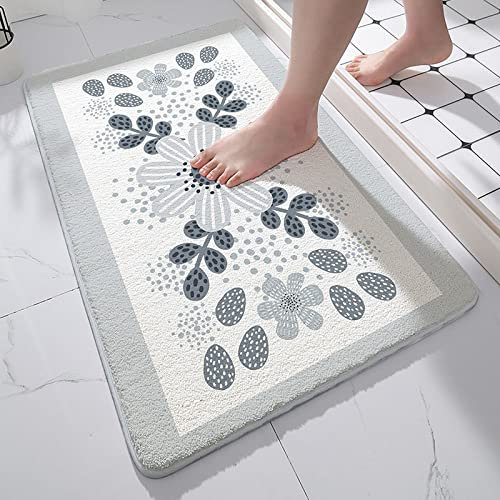 Badezimmerteppich Graue Beige Blume Badematte Flauschig Mikrofaser Badvorleger rutschfest Duschvorleger Schnelltrocknend Badteppich Waschbar Duschvorleger Verdicken Badematten Badmatte 50x80cm