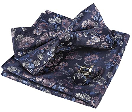 Alizeal män Paisley förbunden fluga näsduk manschettknappar set, 006 – marinblå + rosa, En Storlek