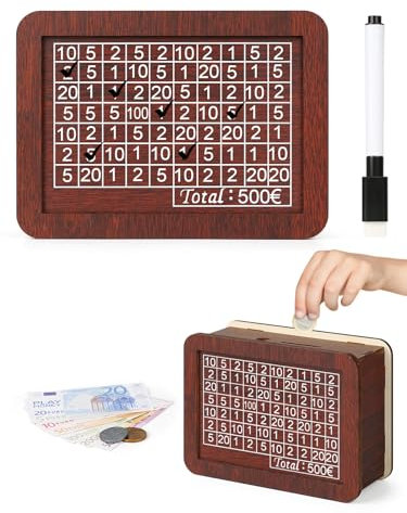Bohoray Hucha Madera 500 Euros, Hucha con Contador, Huchas Originales para Adultos, Caja De Dinero con Contador para Niños con Objetivo para Ayudar a Los Niños a Desarrollar el Hábito de Ahorr