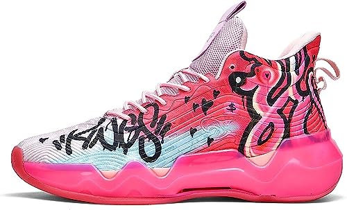 Bolognifi Neutrale Fluoreszierende Basketballschuhe for Herren, Damenschuhe, superleichte Turnschuhe, hohe Kampfschuhe im Graffiti-Stil (Color : Pink, Size : 10.5 Women/8.5 Men)