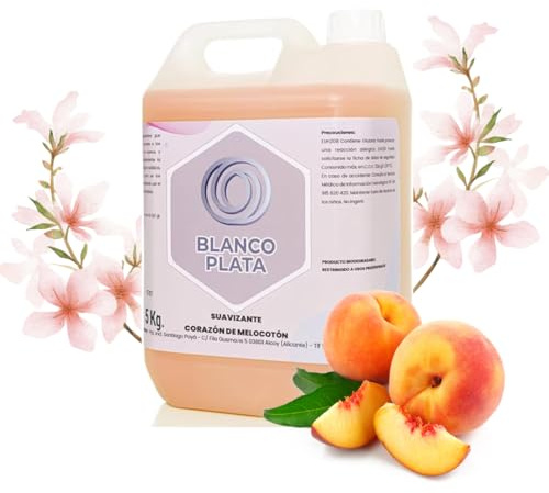 Suavizante líquido de ropa 5 Litros Blancoplata 100 lavados Fácil planchado (Melocotón)