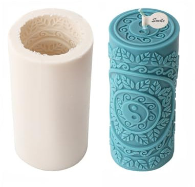 Xidmold Yin Yang Blatt Säule Kerzenform Silikon, Kerzenformen zum Gießen Silikon, Säule Kerzengießform, Silikonform für Sojawachs Kerzen, DIY Handwerk (C, Groß)