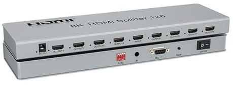 8K 60HZ HDMI Splitter 1X8, 1 i 8 ut HDMI Video Splitter Audio Video Converter med EDID reducerad storlek för DVD PS4 PC HDTV-kamera (1 x 8)
