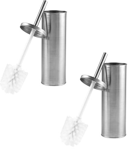 Beldray COMBO-9037 Toilet Brush and Holder Set – 2 Pack Bathroom Toilet Bowl Cleaning Brush With Stiff Bristles, Hygienic Holder With Lid Design, Deep Clean, Slim For Easy Storage, Stainless Steel