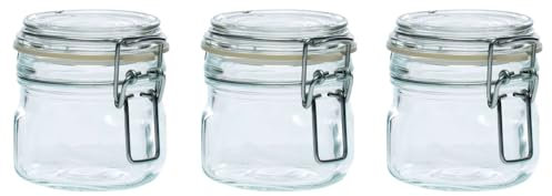 Acan Tradineur - Pack de 3 tarros herméticos de Vidrio Primizie con Junta de Goma, Bote, Frasco Multiusos con Cierre, conservas, legumbres, Pasta, Cereales (200 ml - 8 x 7,2 cm)