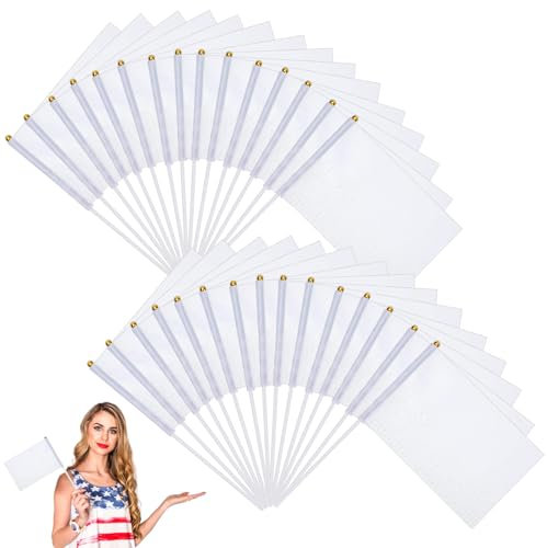 Mini Drapeau à Main Blanc,Drapeau De Pôle Miniature Blanc,14x21cm Drapeaux Des,Mini Drapeaux,Pour événements Sportifs Memorial Day Et Célébrations Nationales,10 Pièces