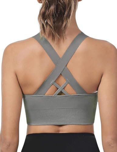 LAJERIN Sports Bras for Women, Women's Sports Bra High Impact Bra Full Coverage, Bras for Women Removable Pads for Girls in Yoga Bralette Leisure Stretch Crop Tops Vest,Grey-S