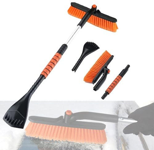 3 in 1 Auto Eiskratzer & Reinigungsbürste, 85cm Ausziehbare Auto Schneebürste & Eisschaber mit 360 °Grad Bürstenkopf, Abnehmbarer Auto Schneebürste Reinigungsbürste für PKW SUV LKW Windschutzscheibe