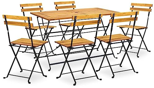 NQJIBUE Outdoor-Möbel, 7-teilig, zusammenklappbar, für den Außenbereich, massives Akazienholz, Gartenmöbel-Sets