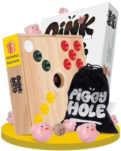 Spielario OINK und Weg | Schweinchen Spiel Holz | Das lustige Familienspiel für zwischendurch | Big Hole Schweinchenspiel | Mehr Spannung durch taktisches Würfeln | Schweine Spiel als Geschenk